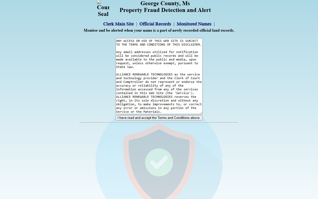 George County records fraud detection and alert page for court records
