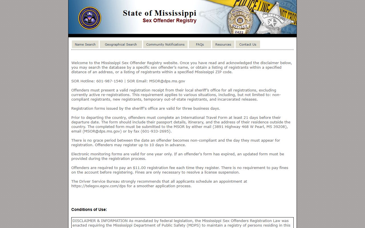 Mississippi DPS sex-offender registry used with George County arrest and charge records