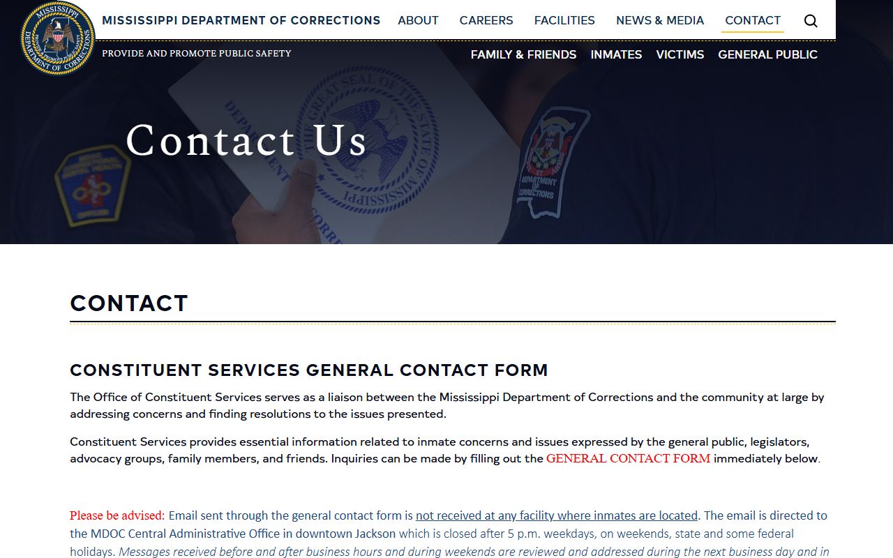 Mississippi Department of Corrections contact page for George County charge and custody records