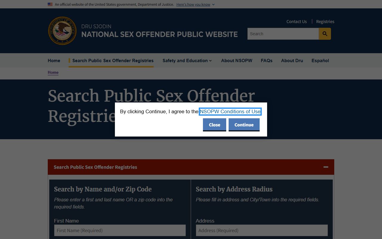 NSOPW national registry search cross-checking George County charge records