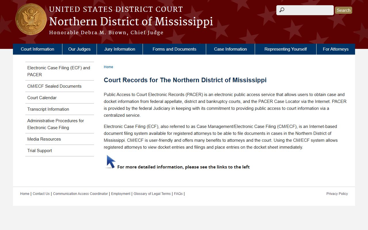 George County court dockets guide to the Northern District of Mississippi federal case-information page