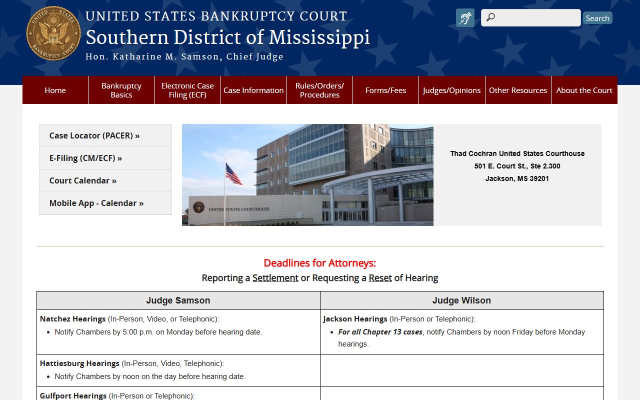 George County bankruptcy court dockets at the Southern District of Mississippi Bankruptcy Court