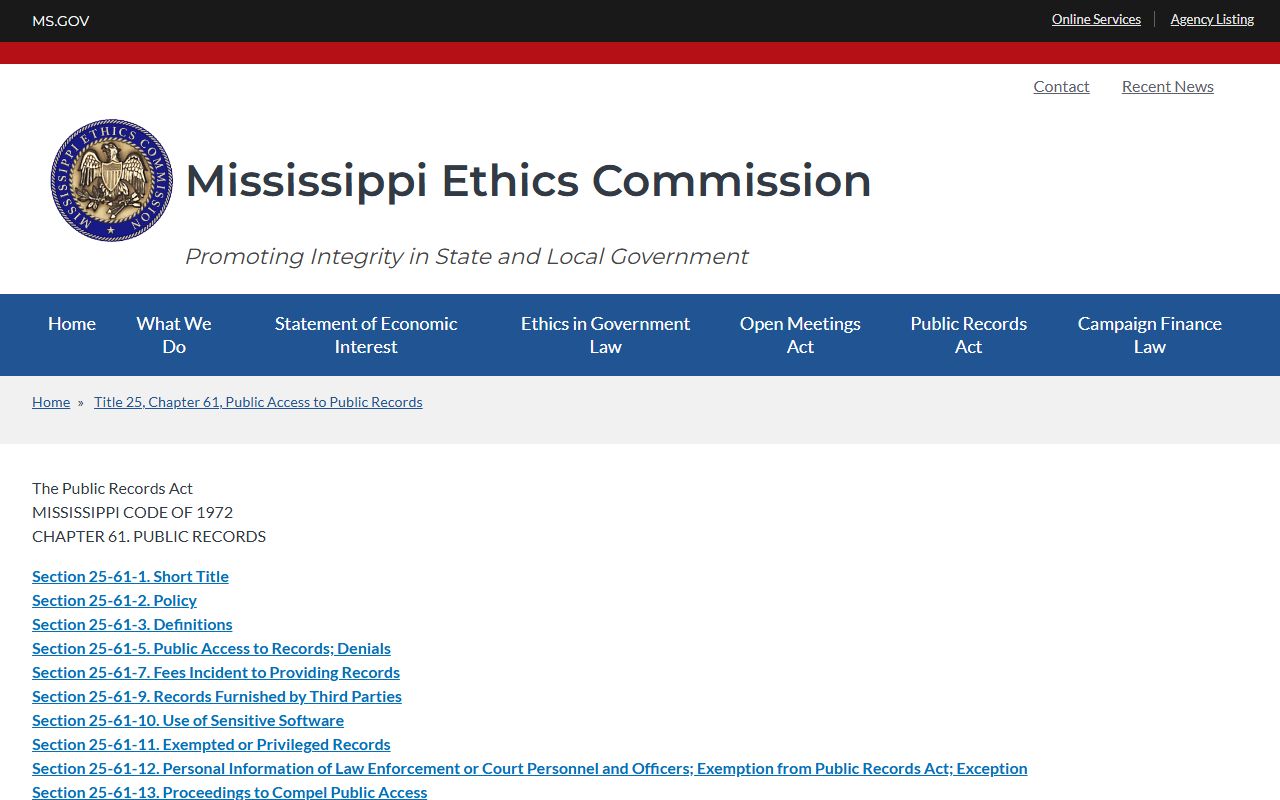 Mississippi Public Records Act overview page applied to George County court records requests