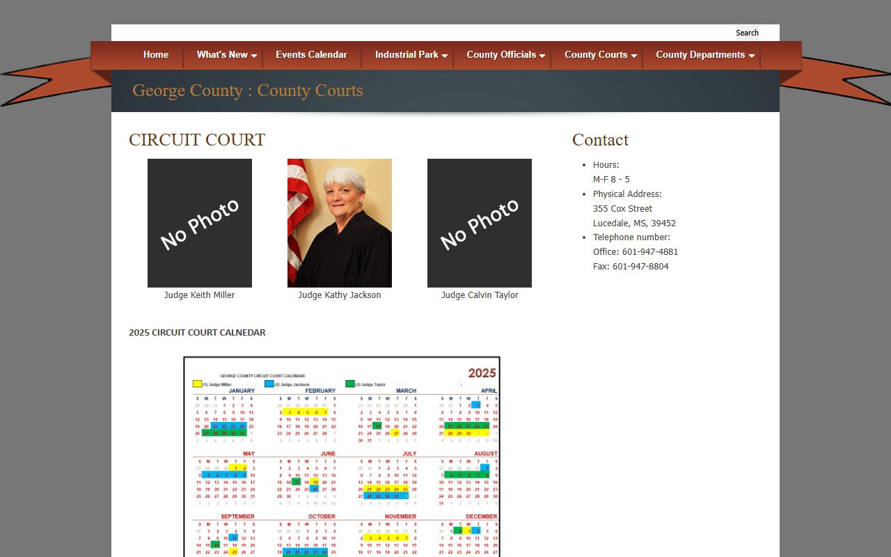 George County Circuit Court official page listing judges and case types
