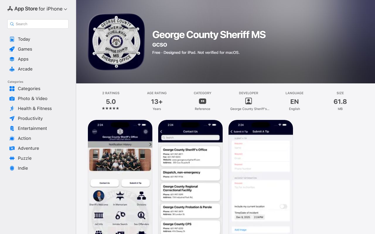 George County court records Sheriff app Apple App Store listing