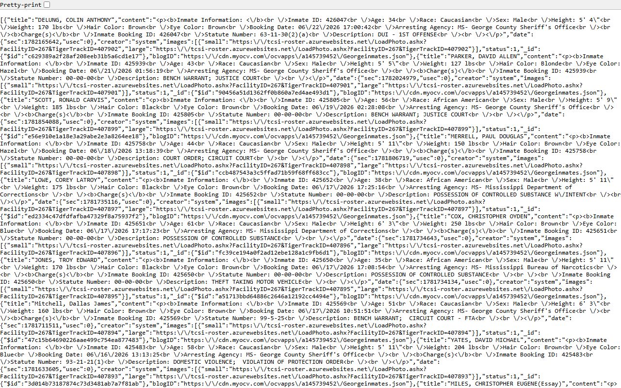 George County jail inmate data feed used by the Sheriff roster