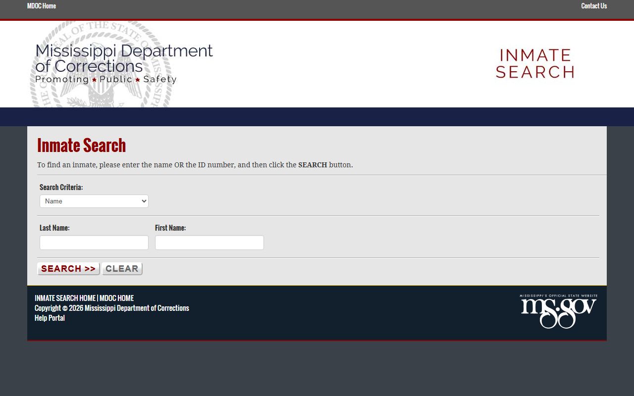George County warrant custody lookup on the Mississippi.gov MDOC inmate search